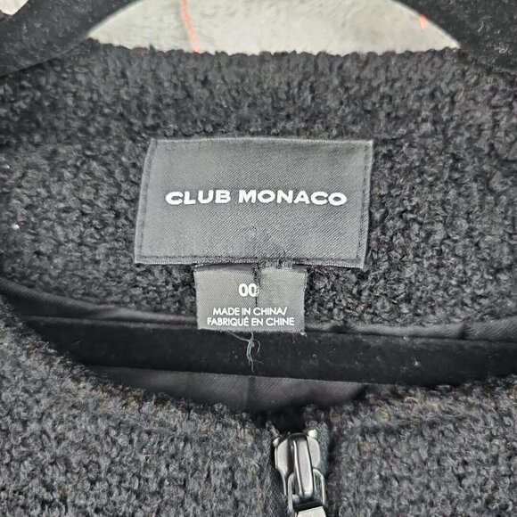 Club Monaco Motorcycle Jacket Womens 00 Black Wool Boucle Lambskin Leather Trim - Picture 3 of 8